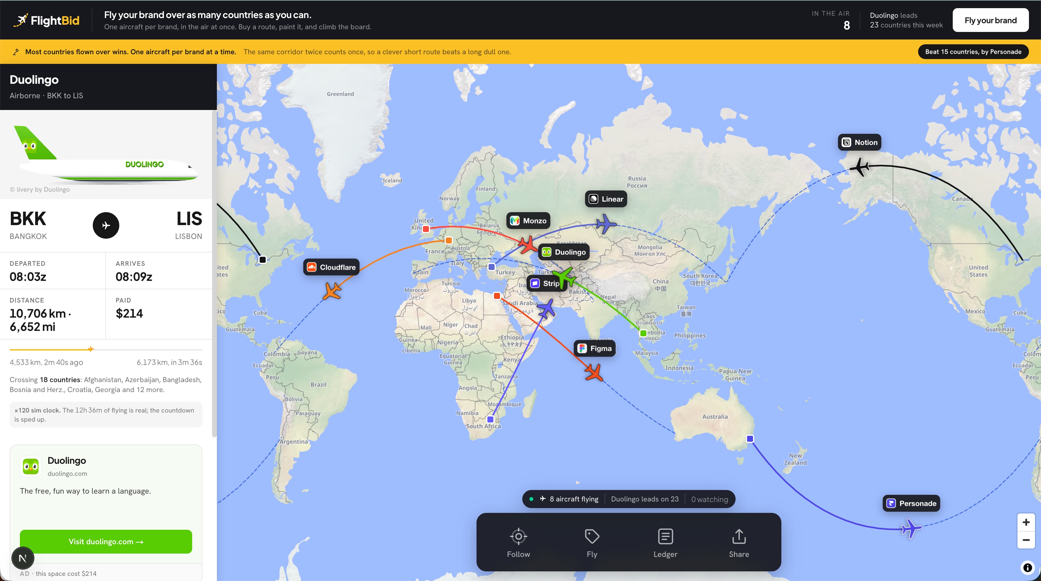 FlightBid — fly your brand over as many countries as you can screenshot
