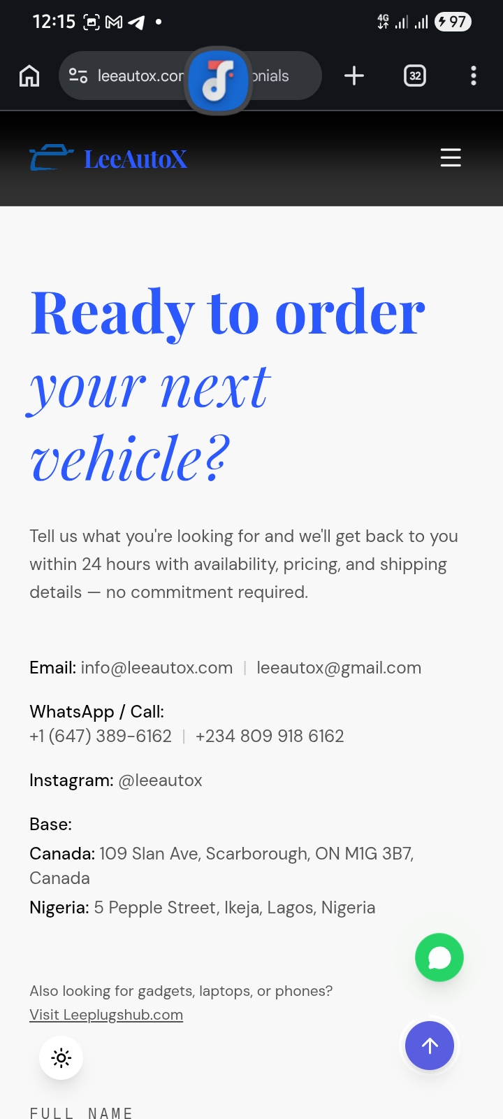 LeeAutoX — Premium Vehicle Sourcing from USA & Canada to Africa screenshot
